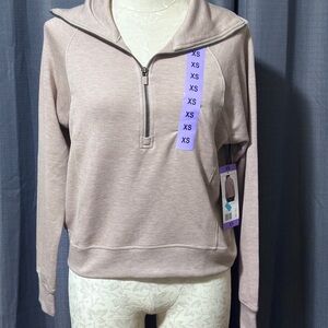 Danskin Women's Luxe Half Zip Pullover Top in Chai Heather